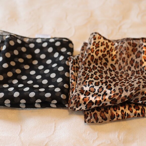 Set of Two Small Scarfs Animal Print and Kathy Lee Collection Polka Dot - Picture 1 of 15
